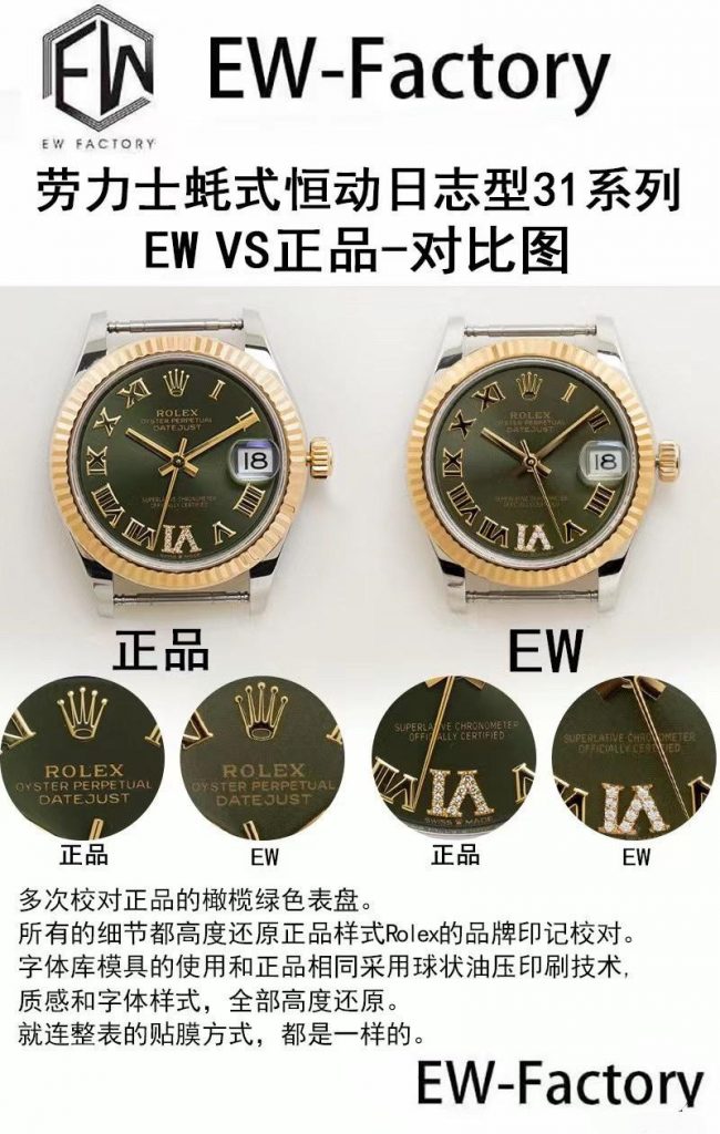 EW廠復刻勞力士31日志女表對比正品評測